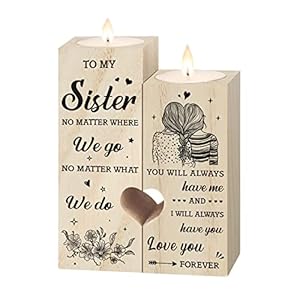 Niyewsor Christmas Sister Gifts from Sister, Heart Shaped Candle Holders Gifts for Sisters, Personalized Candle Gifts for Women Sister, Valentines Mothers Day Birthday Wedding Presents for Sister