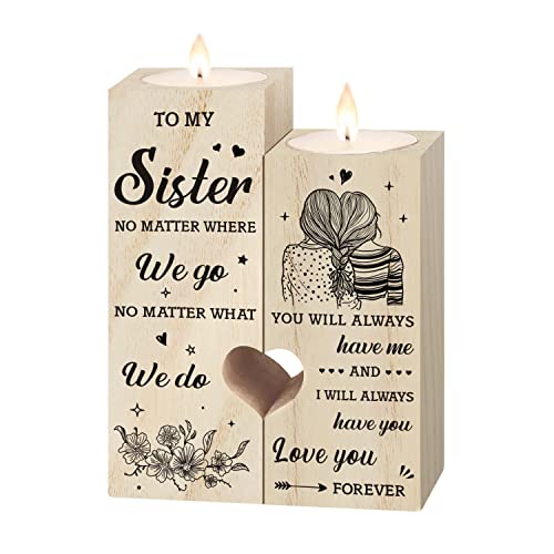 Niyewsor Christmas Sister Gifts from Sister, Heart Shaped Candle Holders Gifts for Sisters, Personalized Candle Gifts for Women Sister, Valentines Mothers Day Birthday Wedding Presents for Sister
