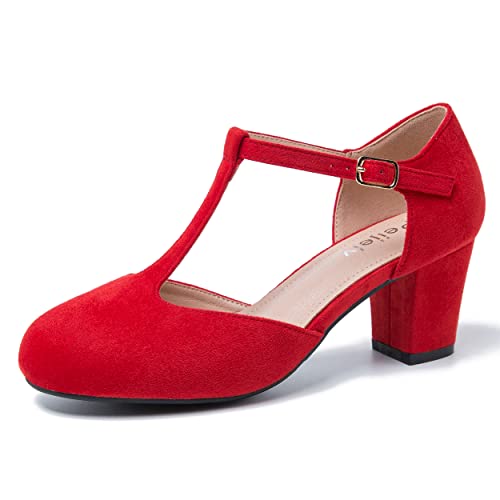 Womens T Strap Mary Jane Shoes Chunky Block Heel Ankle Strap Buckle Dress Pumps