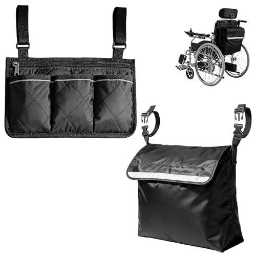 2 PCS Aufbewahrungstasche für Rollstuhl, Wasserdicht Rollstuhltasche Hinten & Seitlich, Rollstuhl Rucksack Aufhängen Aufbewahrungstasch Rollstuhl Zubehör für Multifunktional Siche Rollstühle Gehhilfen