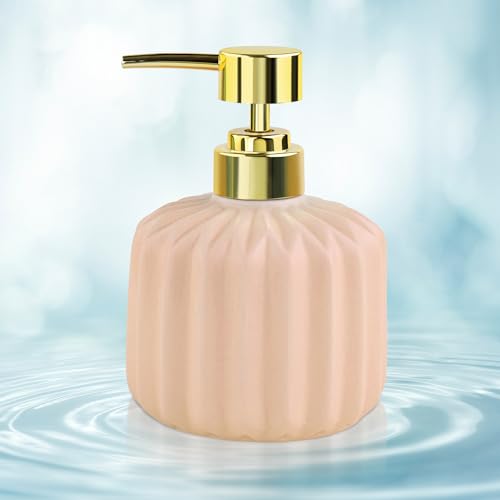 Image of Birch & Co. Ceramic Soap Dispenser For Wash Basin - Handwash Dispenser Bottle - Leak-Proof Design With Silver Glossy BPA-Free Pump, Rivo, Beige,Soapdispenser Rivo Beige