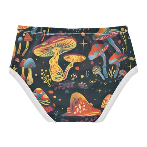 Toddler Briefs, Retro Mushroom Cotton Underwear for Girls, 2T–8 Years2