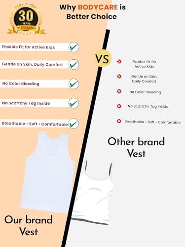 Image of BODYCARE Boy's 100% Cotton Vest Regular Fit | Pack of 3 | Skin Friendly | Lightweight | Sleeveless | White Colour