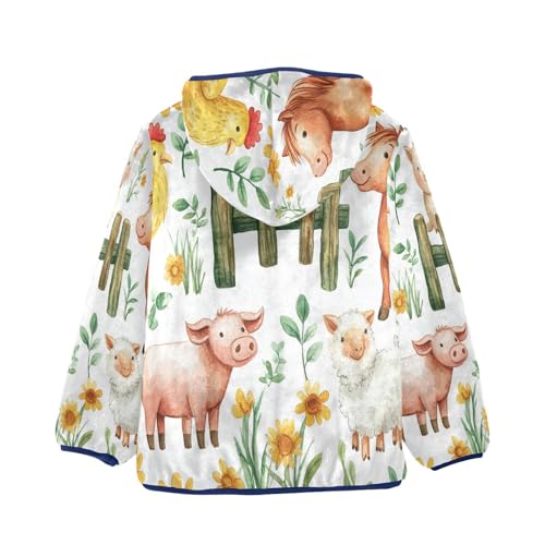 Farm Animals on Fence Toddler Fleece Jacket Girl Boys Hooded Fleece Jacket Coat Warm Outwear Zip-up 3-10T2