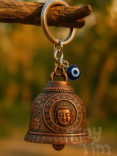 Image of Tiny Tim Guardian Bell with Evil Eye Charm - Protective Motorcycle & Car Accessory - Tibetan-Inspired Design - Wards Off Negative Energy - Ideal Gift for Bikers & Travelers