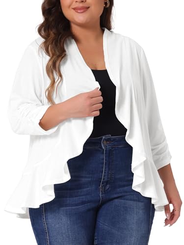 Agnes Orinda Plus Size Cardigan for Women Soft 3/4 Sleeve Open Front Cropped Shrug Bolero Cardigans Jacket2