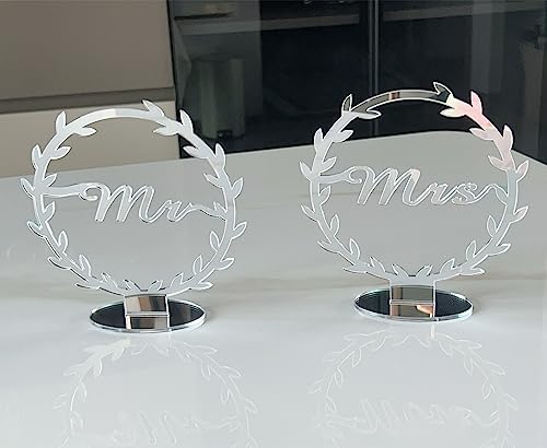 Mirrored Acrylic Mr And Mrs Wedding Deco,Vintage Rustic Acrylic Mr & Mrs Sign,Rustic Floral Freestanding Mr & Mrs Signs