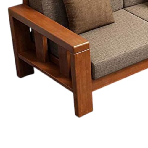 Image of MISAN Wooden Living Room Sofa Set | 6 Seater Sofa Set | Solid Sheesham Wood Sofa Set for Living Room (3+2+1 Brown,Natural Teak Finish)