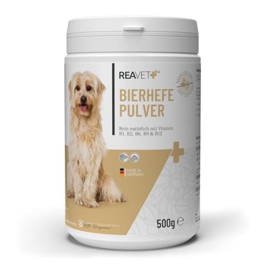 Poudre de levure de bière ReaVET pour Chiens et Chats 500g - levure de bière moulue Pure Contre la Chute des Poils et Les tiques, vitamines B Naturelles et biotine pour Chiens et Chats