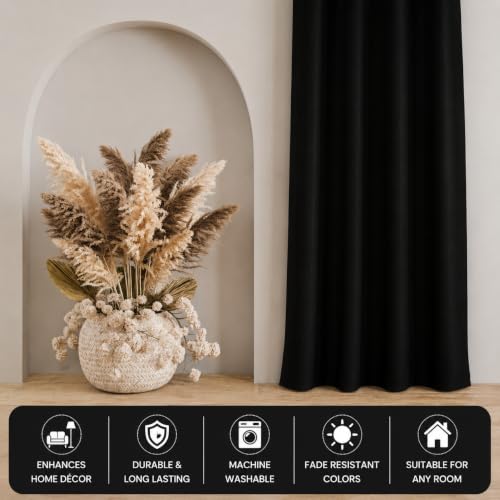 Image of LaVichitra 2 Pieces Solid Premium Blackout Curtains - Thermal Insulated, 3 Layered, 100% Opaque Window - 6 feet, Black