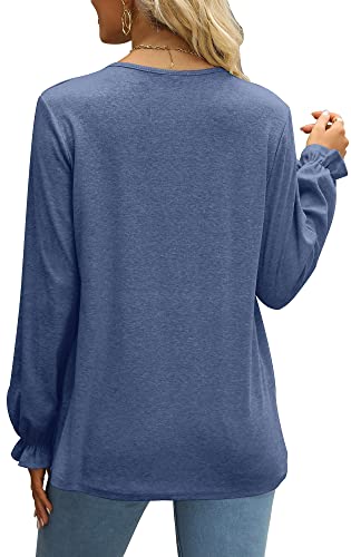 Dofaoo Women's Sweaters Pullover Plus Size Fall Tops For Women Ruffle Sleeve Blue 3Xl #TOP3