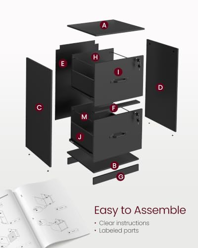Image of VASAGLE 2 Drawer File Cabinet with Locks, for A4, Letter Sized Documents
