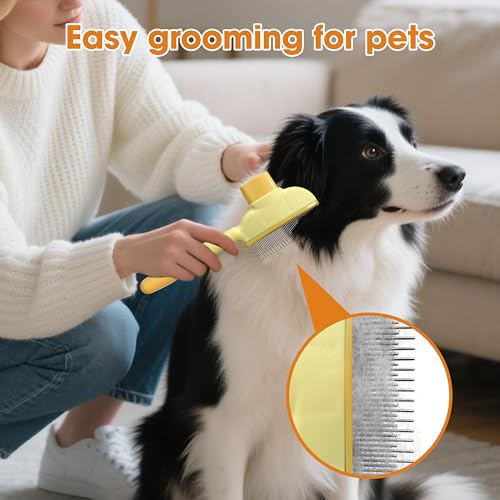 Image of Cat Hair Brush & Dog Brush, Deshedding Brush for Long or Short Haired Pets, Removes Loose Fur, Durable Stainless Steel & ABS Design (yellow)