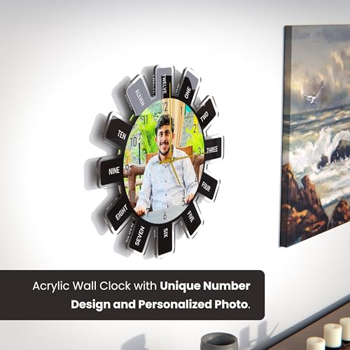 Image of SAVRI Personalized Acrylic Wall Clock (12x12 Inches) - Custom Photo & Number Design - Modern Home /Office Decor | Ideal Gift for Father's Day, Birthday, Anniversary, Retirement & Special Occasions