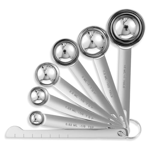 6-teiliges Metall-Messlöffel-Set, Edelstahl-Messlöffel, Tischlöffel, Messlöffel für Kaffee, Teelöffel, inklusive 1/8, 1/4, 1/2, 1 Teelöffel, 1/2 Esslöffel, 1 Esslöffel