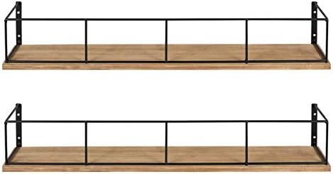 Kate and Laurel Benbrook 24 inch 2-Pack Wood and Metal Floating Wall Shelves, Rustic Brown and Black