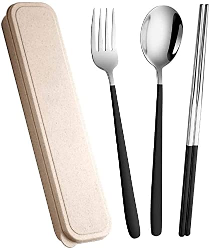 Baguettes, baguettes chinoises réutilisables Abscripteurs portables en acier inoxydable Set Set Table Voline Ensemble trois pièces Adult Adult Student Fork Copsticks Spoon Single Rangement Box Boxstic