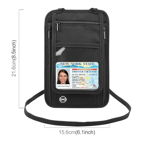 Image of Travel Neck Wallet with RFID Blocking Passport Holder, RFID Blocking Stash Neck Wallet, Neck Storage Bag for Keeping Credit Cards & Travel Documents Safe & Small Change (Black)