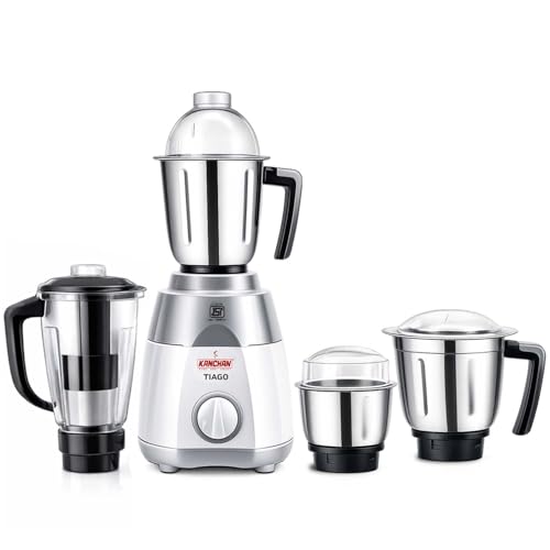 Image of Kanchan Tiago Plus Mixer Grinder 750 Watt|4 Multipurpose Jars(3 Stainless Steel + 1 Juicer)Blending, Grinding, Juicer mixer grinder for kitchen,Powerful motor with Overload Safety, ISI, 5 Yr Warranty