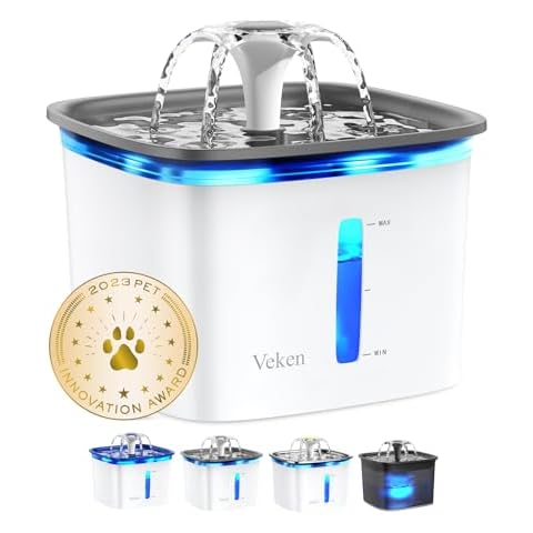 Veken 95oz/2.8L Pet Fountain, Automatic Cat Water Fountain Dog Water Dispenser with Replacement Filters for Cats, Dogs, Multiple Pets (Grey, Plastic) Cover