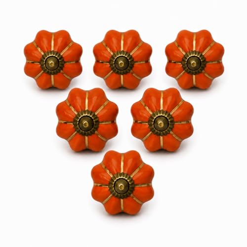 Ajuny Lot de 6 Boutons Décoratifs en Céramique Peints à la Main Orange pour Placard Tiroir et Meubles pour Armoires de Cuisine Salle de Bain Commode...
