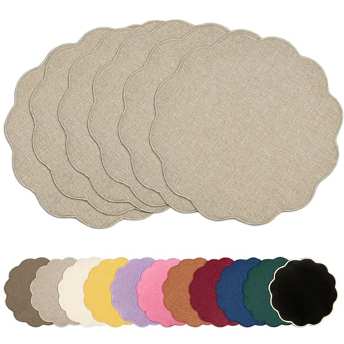 AHHFSMEI Round Faux Linen Placemats Set of 6 Heat Resistant