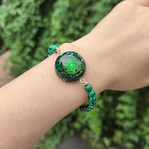 Day Day Up Orgonite Bracelet With Natural Malachite Gemstone & Sri Yantra | Adjustable Healing Quartz Crystal & Chakra Jewelry For Women & Men4