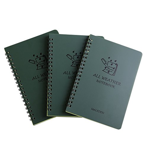 All Weather Notebooks, MALEDEN Waterproof Spiral Bound Steno Pads Memo Notes for Outdoor Activities Recording