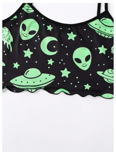 WDIRARA Women's 2 Piece Sleeveless Pajama Set Alien Graphic Sleepwear Crop Cami Tops and Shorts Pjs Sets4