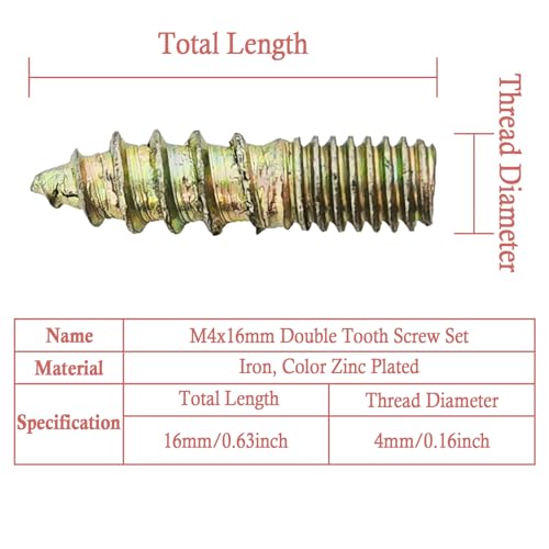 Image of M4 Hanger Bolt Driver,20pcs M4x16mm Hanger Bolts Assortment Kit with M4x0.7mm Driver,Double Headed Bolts Self-Tapping Screws,Grade 4.8,Iron, Color Zinc Plated Finish
