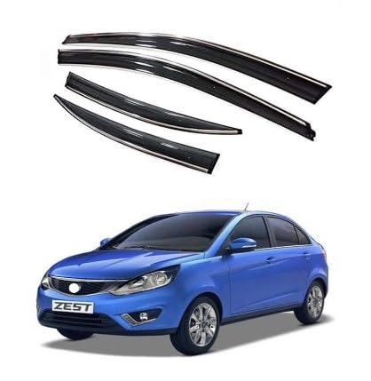 Compatible Chromeline Silverline Door Visor Wind Deflector Tata Zest Set of 4 Pieces Product 3mm Tape-image-37