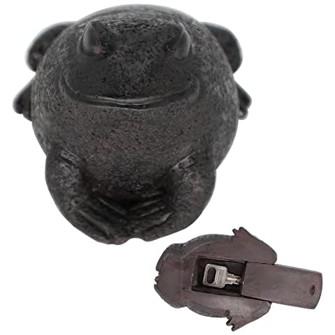 Memeyou Frog Hide a Key Outdoor Waterproof Key Hiders Safe Storage Lock Box For Outside Yard Garden Statues Ornament Indoor Decoration Large Size Design House Spare Holder Faux Black Cover