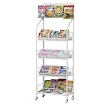 lesolar 4 Tier Retail Snack Rack Display Stand, White, Metal, with Wheels