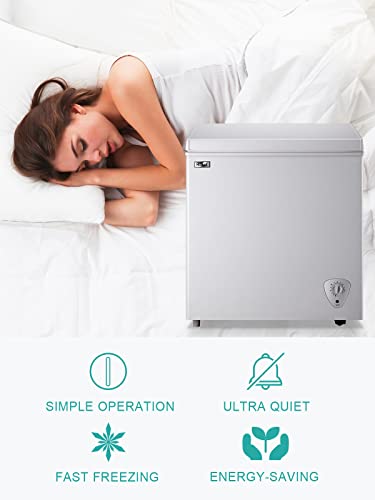 Image of WANAI Chest Freezer 5.0 Cu.Ft Compact Chest Freezers with 7 Adjustable Thermostat Top Open Door Freezer Compressor Cooling with Removable Storage Basket, Energy Saving Perfect for Home Bar Dorm