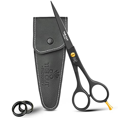 The Cut Factory- Hair Scissors and Barber Scissors Professional- 6.5 Inches Finest Stainless Steel Hair Cutting Scissors with Smooth Razor Edge Blades -Use for Salon & Personal Use (Black)