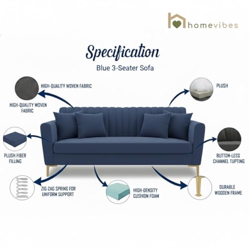 Image of 3+1+1 Seater Velum Fabric Sofa Set for Living Room, Modern Design with High Density Foam, Solid Wood Frame, Ergonomic Comfortable Seating for Home & Office (Blue, 3+1+1) | Soft foam comfort, Strong wood frame