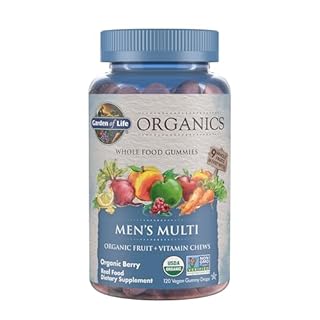 Garden of Life Organics Men's Gummy Vitamins - Berry - Certified Organic, Non-GMO, Vegan, Kosher Complete Multi - Methyl B12, C & D3 - Gluten, Soy & Dairy Free, 120 Real Fruit Chew Gummies