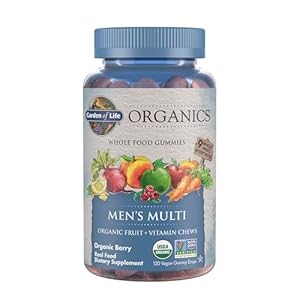 Garden of Life Organics Men’s Gummy Vitamins – Berry – Certified Organic, Non-GMO, Vegan, Kosher Complete Multi – Methyl B12, C & D3 – Gluten, Soy & Dairy Free, 120 Real Fruit Chew Gummies