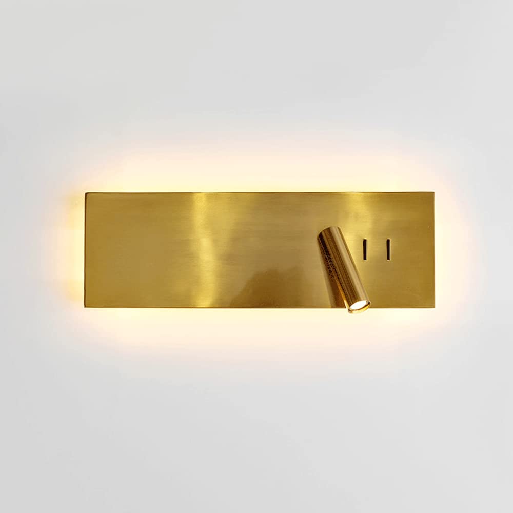 Lámpara de pared nórdica minimalista moderna con foco LED de 3 W y luz de fondo de 6 W, aplique de pared rectangular de metal, ideal para dormitorio, hotel, casa de familia, iluminación de pared inte