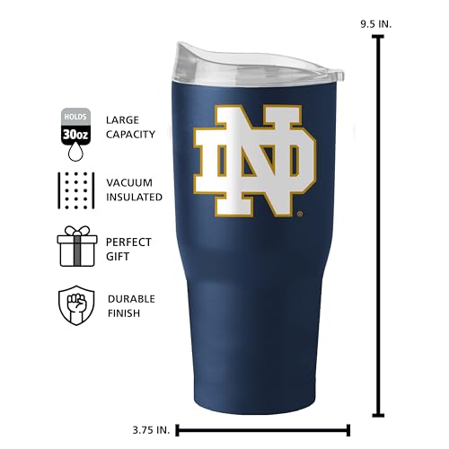 Logo Brands NCAA Notre Dame Fighting Irish 30 oz Powder Coat Tumbler - Double-Wall, Vacuum-Insulated Stainless Steel With High-Lip Slider Lid&ndash;Keeps Drinks Hot Or Cold For Hours