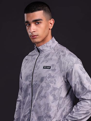 Image of TECHNOSPORT Men's Polyester Standard Length Slim Fit Printed Regular Jacket With SPF50+, Quick Dry for Regular Use