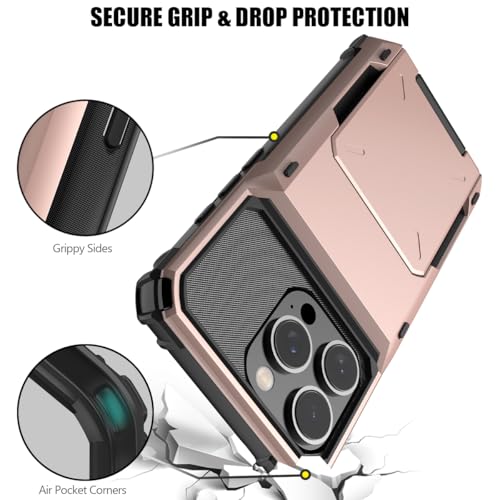 Nvollnoe Compatible with iPhone 16 Pro Case with Card Holder[Store 5 Cards] Heavy Duty Dual Layer Shockproof Wallet Case with Hidden Card Slot Large Storage Cover for Men&Women 6.3 inch(Rose Gold) by Nvollnoe - Used condition - Image 5