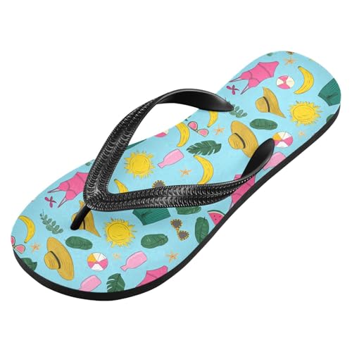 ALAZA Summer Printer Flip Flops for Women Fashion Beach Slippers Comfort Mens Flip Flops Non-Slip Rubber Shower Slippers Sandal for Hotel Travel Sport,XS2