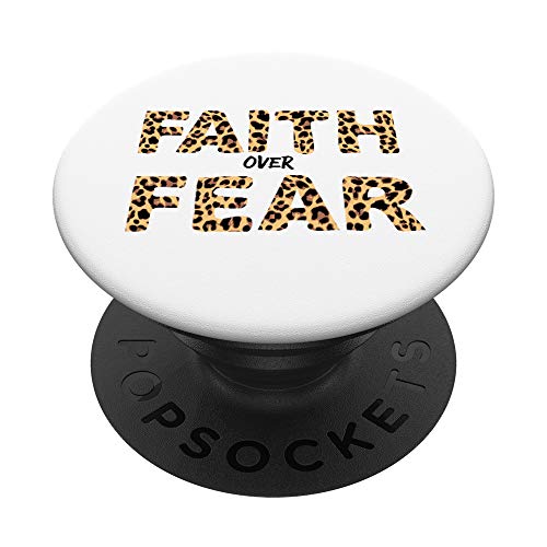 Faith Over Fear Leopard Letters Christian Faith Cross PopSockets PopGrip: Agarre intercambiable para Teléfonos y Tabletas