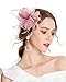 Z&X Sinamay Fascinator con fascia a clip in rete fiore piuma cocktail pillbox cappello, D - Rosa nudo, Taglia unica