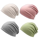 JcvPot Beanie Damen, 4-Pack Chemo Mütze Damen, Dünne Mütze Für Chemotherapie, Yoga Und Outdoor, Hellgrau, Rosa, Beige, Hellgrün
