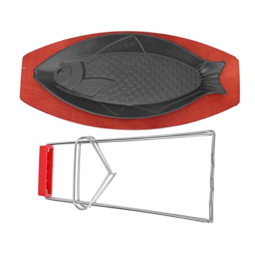 Holibanna 1 Juego Sartén De Pescado Cocinando Bandeja De Parrilla Accesorios Para Asar a La Parrilla Sartén Para Servir Pescado Plato Chisporroteante Plato Para Freír Bistec Fiesta De Madera