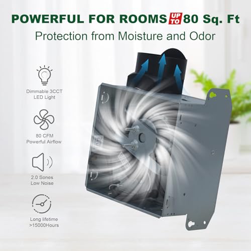 Image of Akicon Bathroom Exhaust Fan with Light, 80 CFM 2 Sones Round Bathroom Fan Light Combo, Dimmable 3CCT LED with Acrylic Cover for Medium Room (Oil Rubbed Bronze)