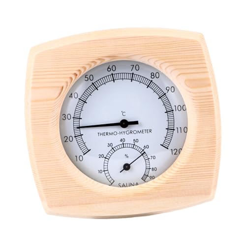 KONTONTY 1 Hygrothermographe En Bois Pour Sauna Accessoires De Sauna À Domicile Thermomètre Aiguille Facile À Lire Plage De 10 À 120 °c