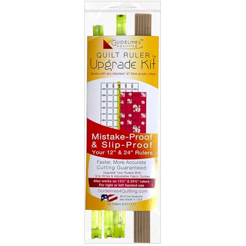 Guidelines4Quilting Quilt Ruler Upgrade Kit for 12 Inch and 24 Inch Rulers, Cut Accurate Strips and Squares Even in 1/8 Inch Increments with No Fabric Waste, Non-Slip, Left-Hand Friendly, Made in USA